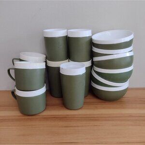 Vintage Lot Of 15 PCs Therm O Ware Avocado Green Bowls Mugs Tumblers